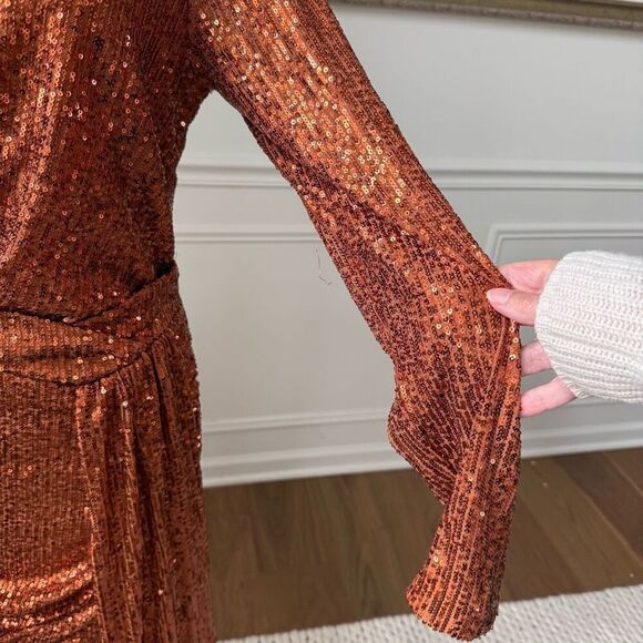 Fashion Nova Center Stage Sequin Mini Dress Bronze L - Picture 5 of 8